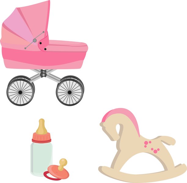 婴儿婴儿车奶瓶奶嘴和摇摆木马图片下载