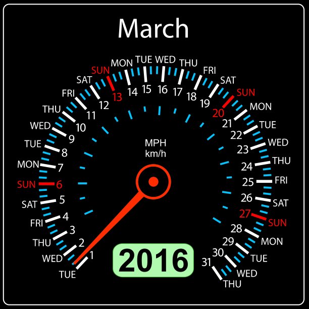 2016年历法车速计车3月图片下载