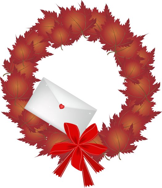 红色枫叶花环和信封图片下载