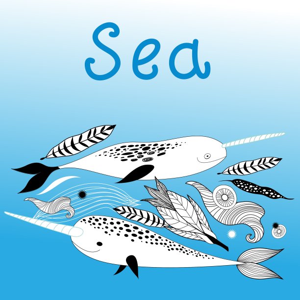 海洋背景与鲸鱼独角鲸图片下载