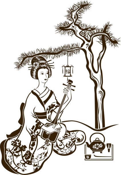 传统日本艺妓与三味线图片下载