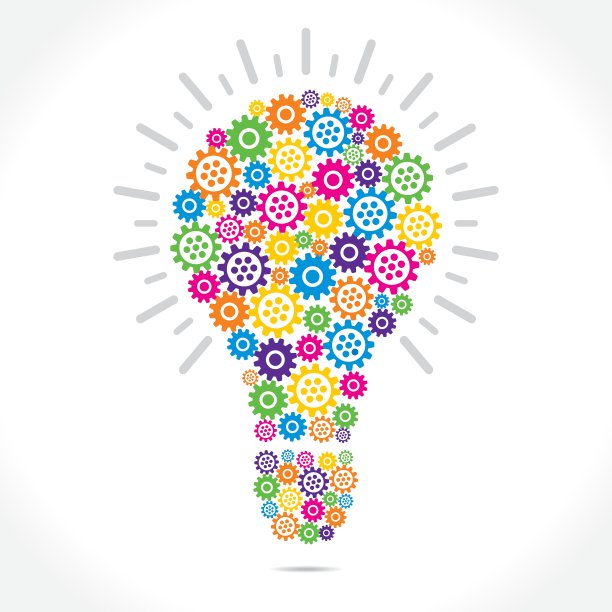 五颜六色的齿轮使灯泡形状图片下载