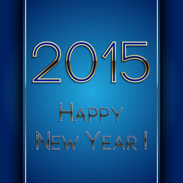 长方形蓝色2015年新年贺卡图片下载