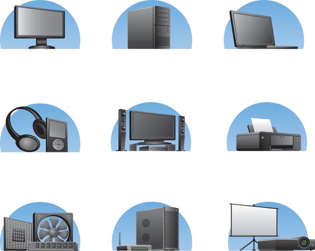 一组电脑和电子设备图标图片下载