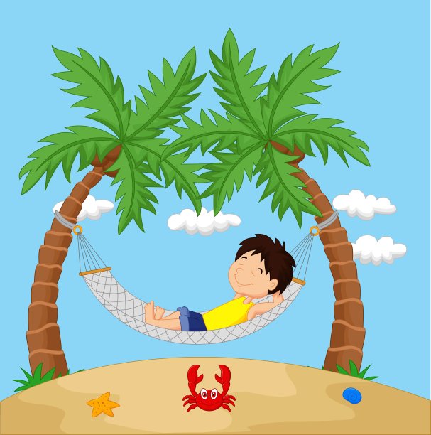 男孩在吊床上休息图片下载