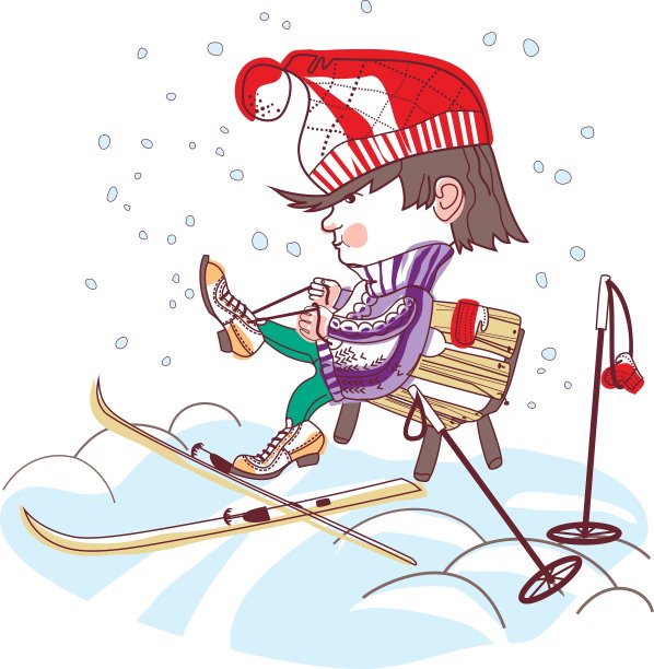 男孩穿上滑雪板图片下载