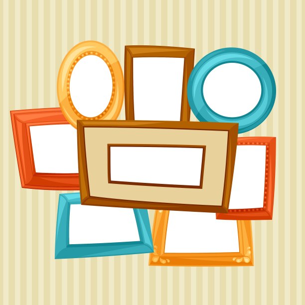 一套不同颜色的框架在墙上与墙纸图片下载