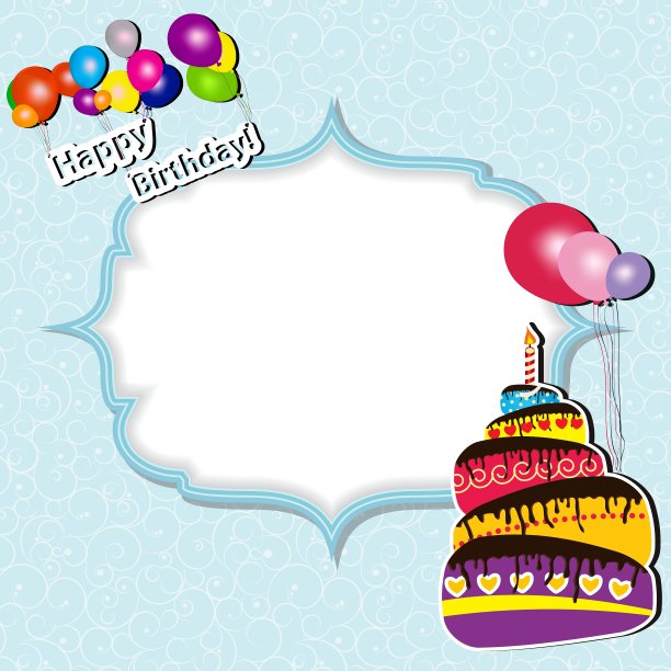 有蛋糕和气球的生日卡片图片下载