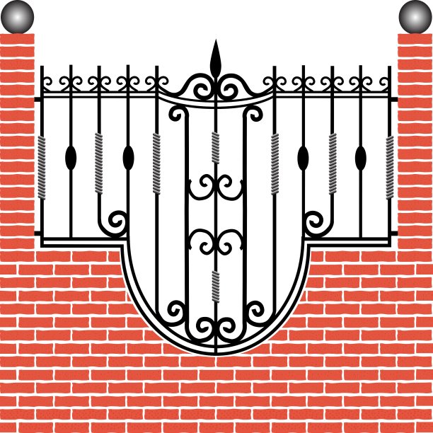 砖和铁的栅栏图片下载