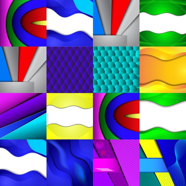 一套十六种不同的彩色抽象画图片下载