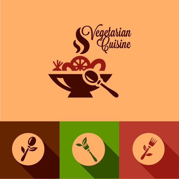 平面素食菜肴图标设置图片下载