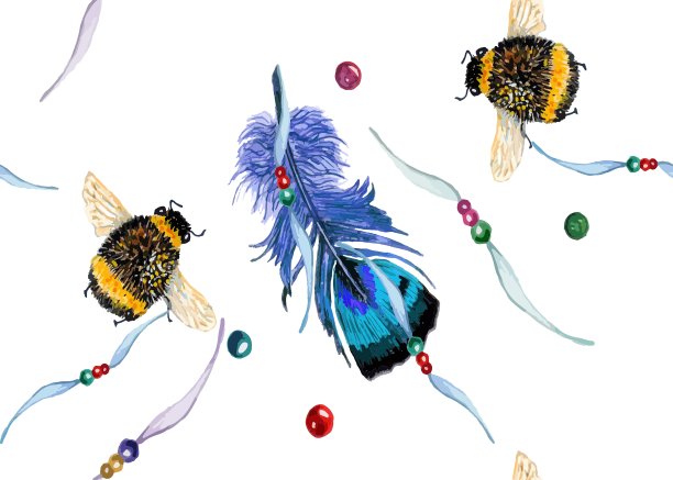 羽毛和蜜蜂图案图片下载