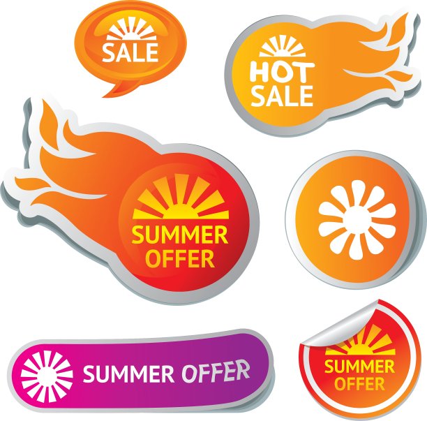 一套炎热的夏季促销贴纸图片下载