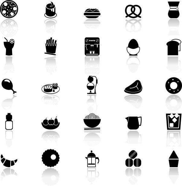 简单的膳食图标与反映在白色的背景图片下载