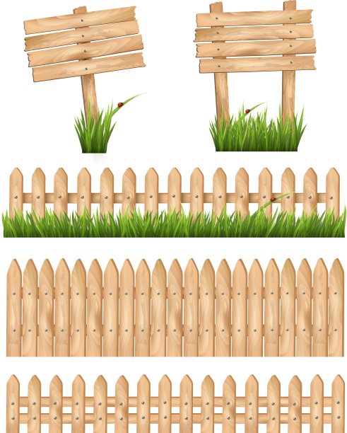 木制的标志和用草围起来的篱笆图片下载