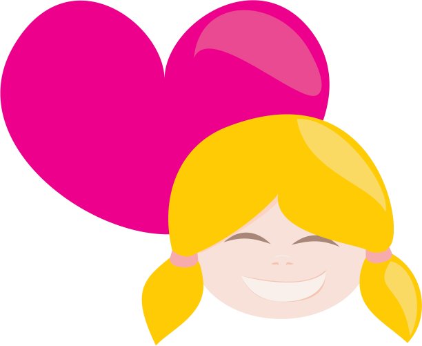 笑着的金发女孩，粉红色的心图片下载