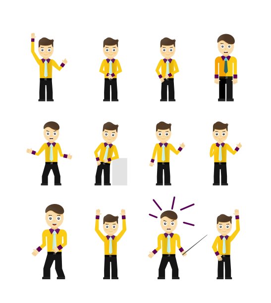 一套可爱的年轻商人角色的姿势图片下载