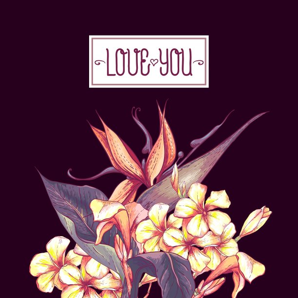 花复古卡片与异国情调的花图片下载