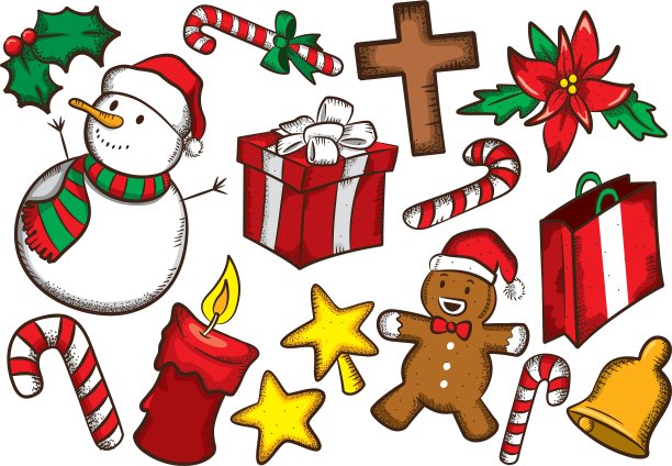 一套彩色的圣诞用品图片下载