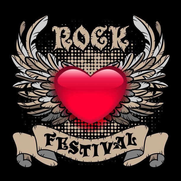 带翅膀、丝带和字母的红心图片下载