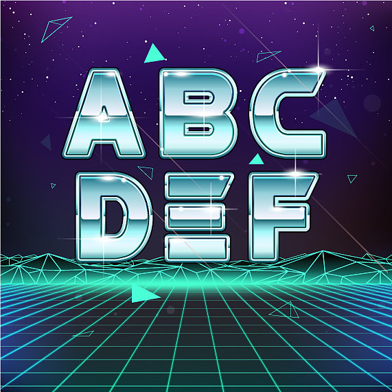 80年代复古科幻字体从A到F图片下载