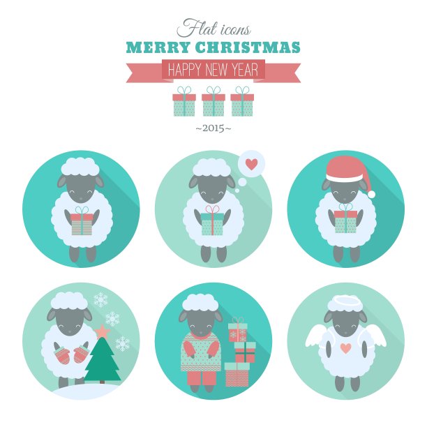 假日图标设置在平坦的绵羊图片下载