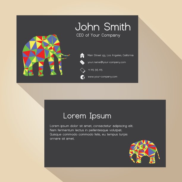 黑色简洁的名片设计与大象图片下载