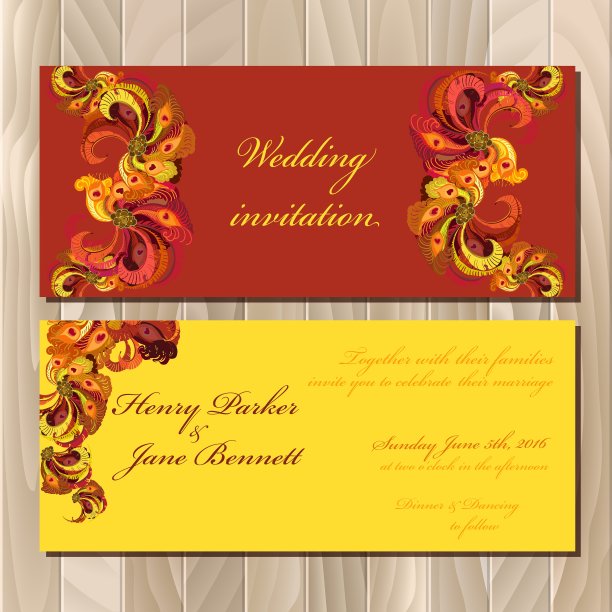 孔雀羽毛婚礼请帖图片下载