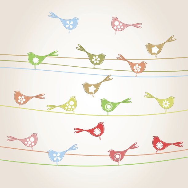 一组鸟在电线上图片下载