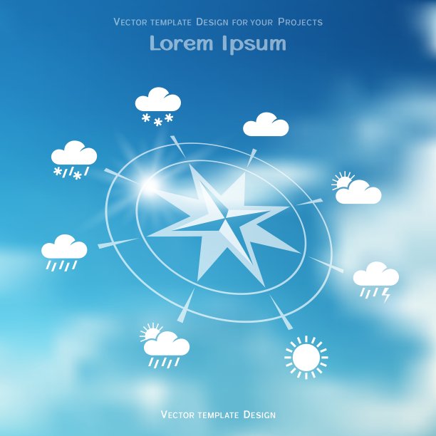 风力上升和天气图标在模糊的背景图片下载