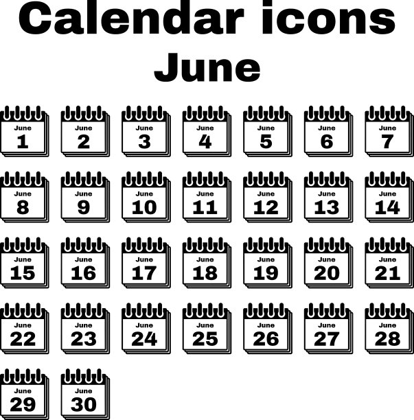 6月日历图标（扁平风格）图片下载