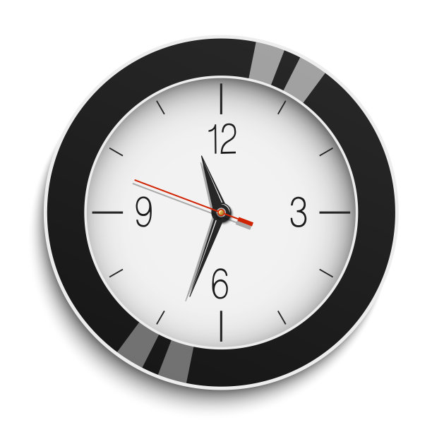 圆形壁钟黑色光泽体孤立在白色背景上图片下载