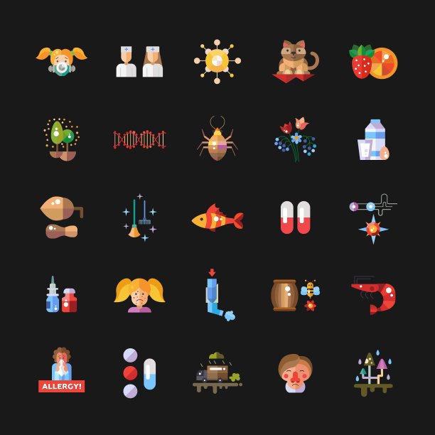 一套平面设计的过敏和过敏原图标图片下载