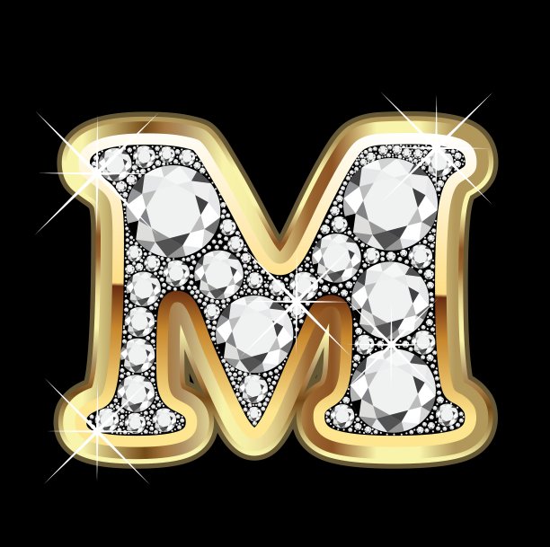 字母m黄金和钻石图片下载