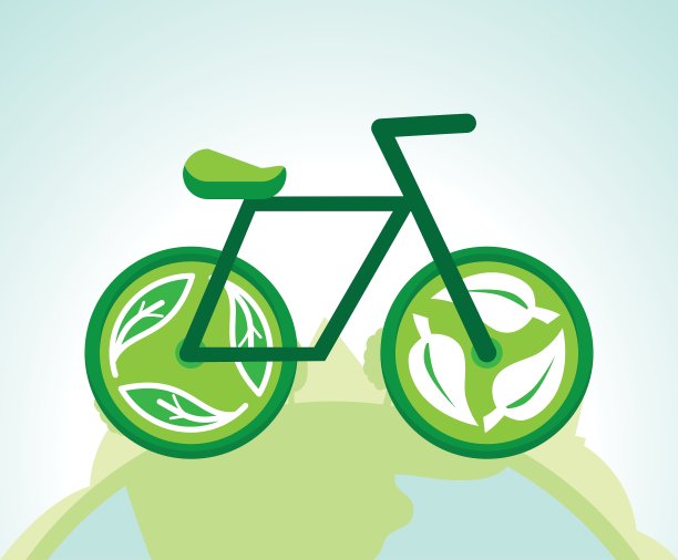 绿色自行车与循环标志-生态理念图片下载