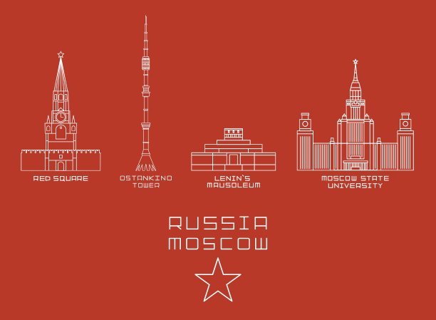 俄罗斯莫斯科城细线标志设置-红场图片下载