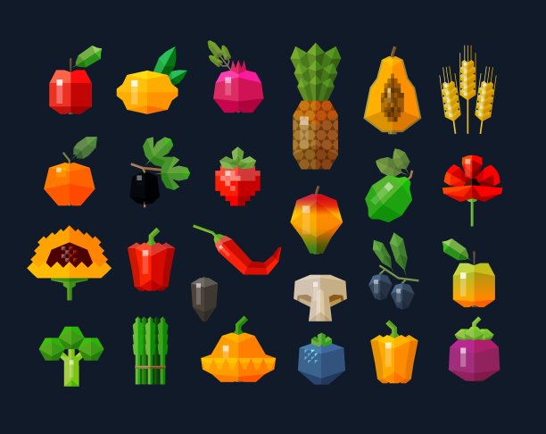 水果和蔬菜新鲜食品图标集图片下载