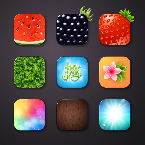 有吸引力的方形按钮与不同的设计图片下载