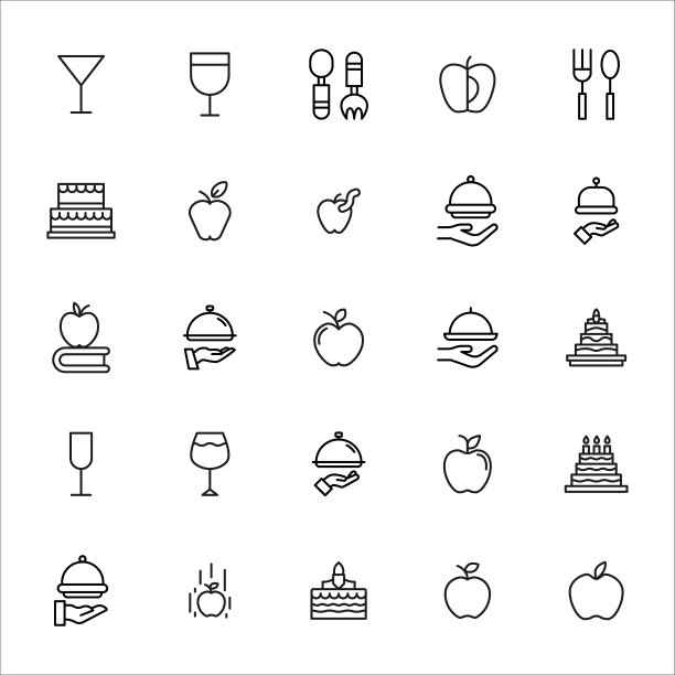 描线美食图标集。图片下载