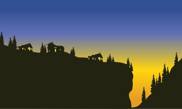 悬崖上树木的剪影图片下载