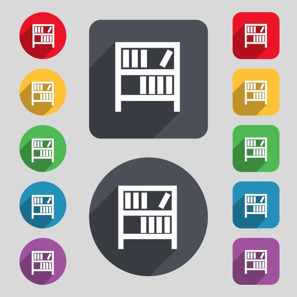 书架图标标志一组12种颜色的按钮图片下载