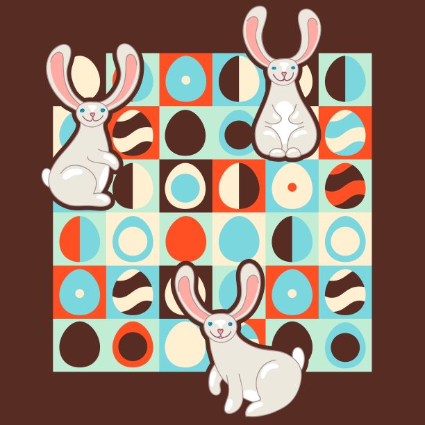 有复古风格的彩蛋和可爱的兔子的复活节图片下载