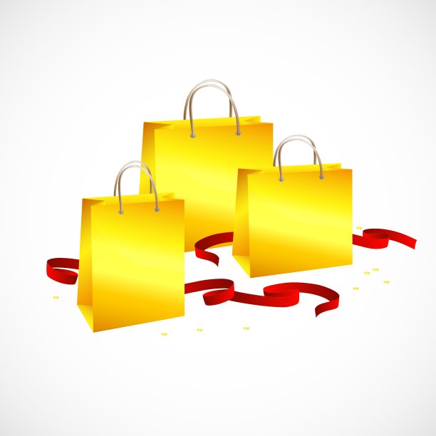 金色购物袋，缎带红色和星星图片下载