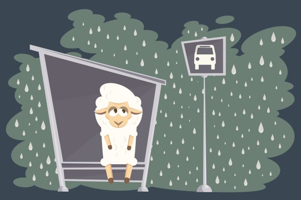 小羊羔等车的卡片图片下载