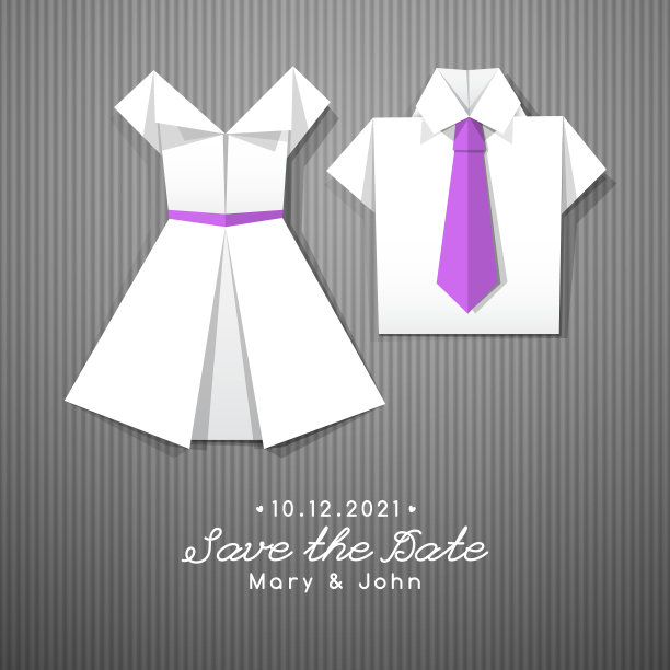 折纸礼服和衬衫婚礼请柬图片下载