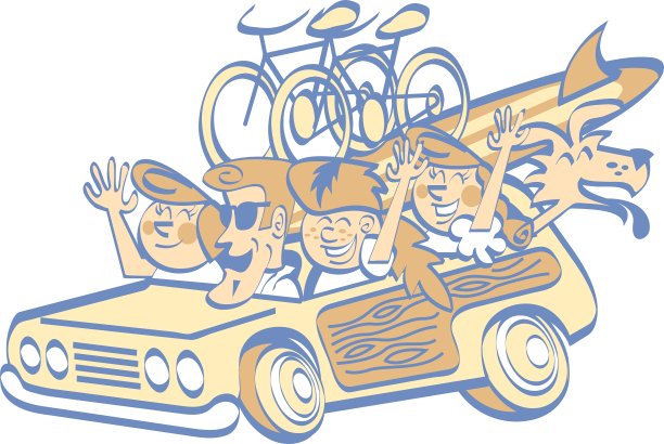 卡通家庭在汽车里图片下载