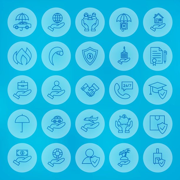 圆形商业保险线条图标集图片下载