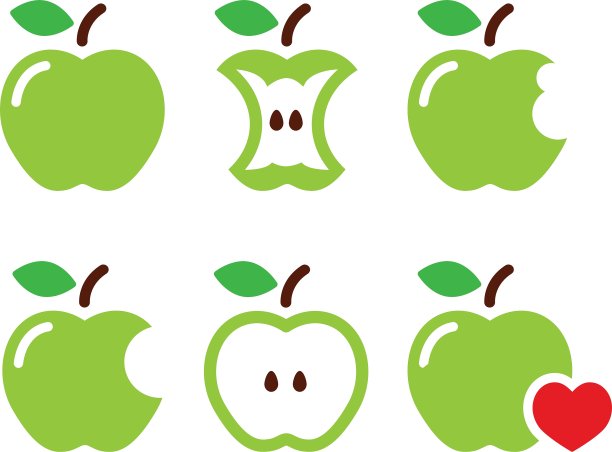 绿苹果咬苹果核一半图标图片下载