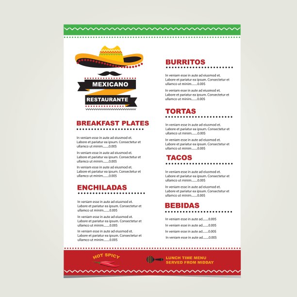 咖啡馆菜单墨西哥模板设计图片下载