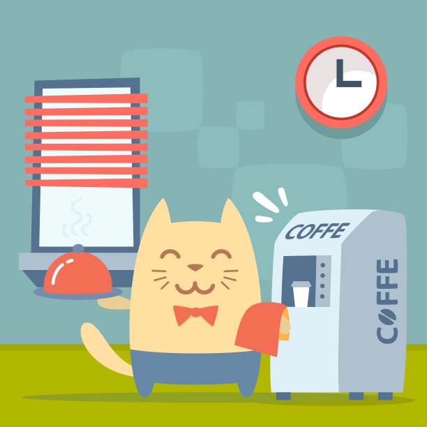 性格服务员制服和蝴蝶结彩色平图片下载